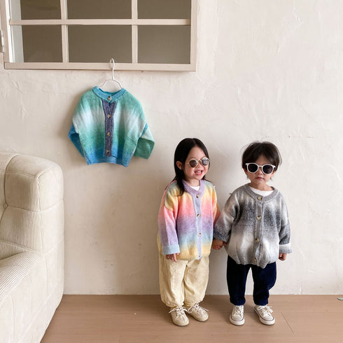 Children's sweater knitted cardigan spring and autumn color gradient baby wool coat